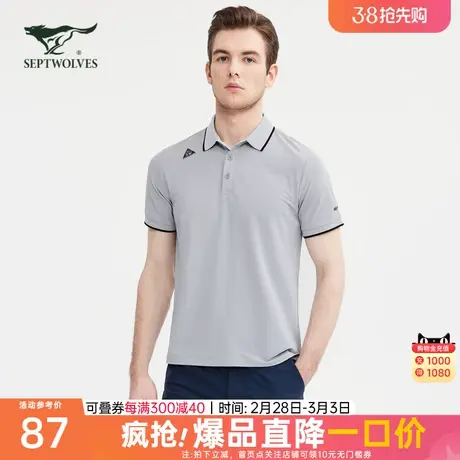 七匹狼男装针织POLO2023夏季新款凉爽亲肤简约纯色男士短袖T恤商品大图