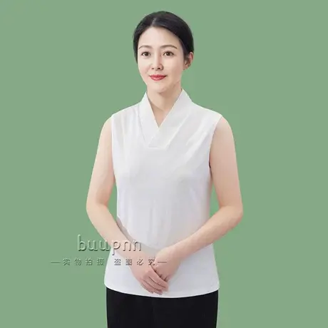 交领内搭汉服背心棉中式国风改良无袖打底上衣套头纯色图片