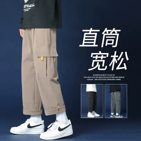 休闲裤子男夏季新款直筒宽松工装九分裤男夏薄款帅气百搭运动长裤商品大图