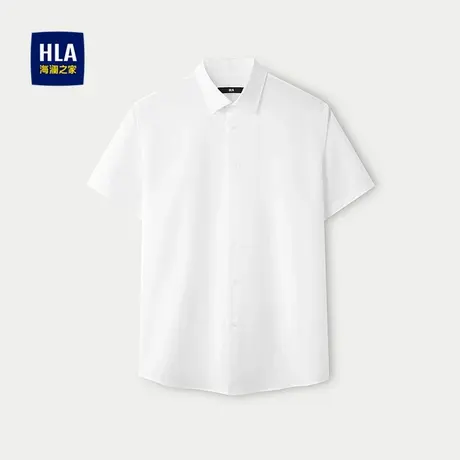 HLA/海澜之家简约纯色短袖休闲白衬衫25春夏新时尚烧花工艺衬衣男商品大图