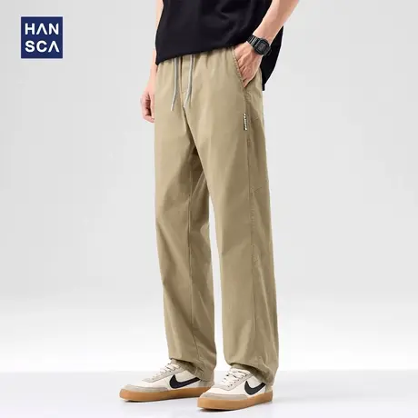 hansca50支细纱滑爽透气直筒休闲裤男款2025夏季新款简约拼接长裤商品大图