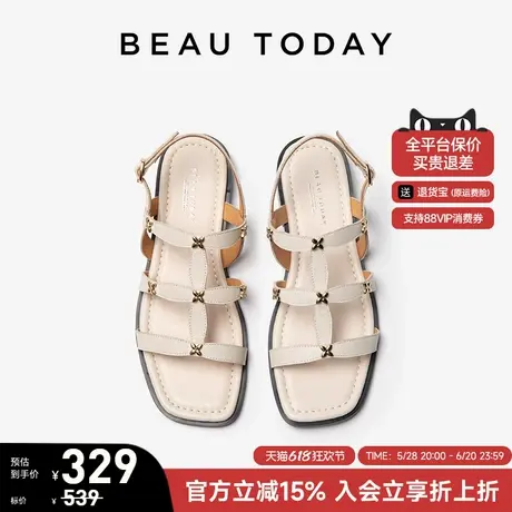 BeauToday平底罗马凉鞋女款2025新款春季外穿凉鞋真皮法式小凉拖商品大图