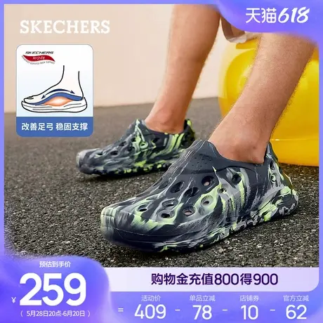 Skechers斯凯奇泡泡鞋夏男一脚蹬洞洞鞋外穿沙滩鞋踩屎感包头拖鞋商品大图