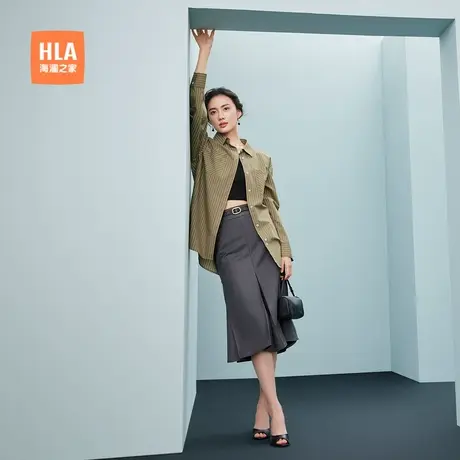 HLA/海澜之家条纹长袖时尚衬衫2024春夏新款通勤翻领衬衣女装商品大图