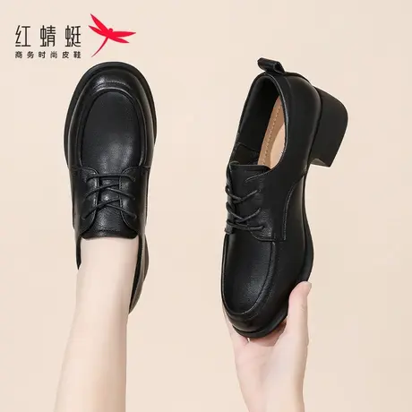 红蜻蜓女鞋粗跟低跟女士休闲皮鞋女款2025春季新款真皮妈妈小皮鞋图片