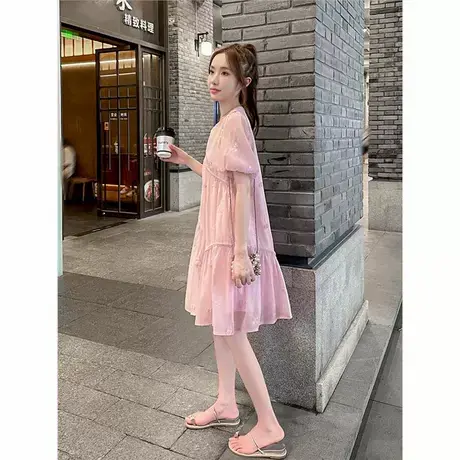 爵莱菲大码连衣裙女2025夏季新款设计感网纱显瘦遮肉小个子A字图片
