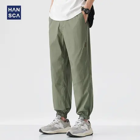 hansca冰丝棉拼接束脚休闲裤男春季2025新款美式宽松弹力工装裤子商品大图