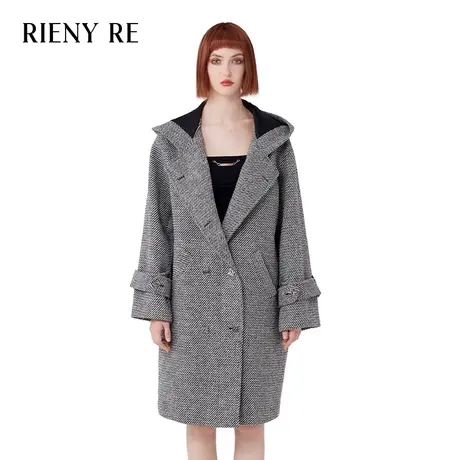 RIENYRE大衣女2023秋冬新款学院风百搭通勤长款宽松连帽大衣外套图片