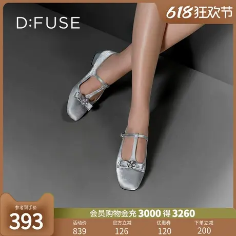 Dfuse2024秋新款丝绸感印花蝴蝶结玛丽珍单鞋图片
