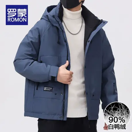 罗蒙工装羽绒服男士2025年新款冬季保暖连帽休闲冲锋衣夹克外套男商品大图