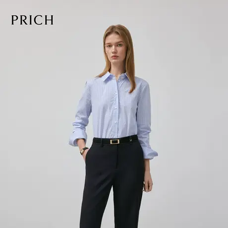 【超能小太阳】PRICH复古海洋系蓝色条纹长袖衬衫2025早秋新款图片