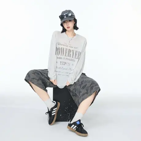 美式轻薄凉感物理防晒罩衫女夏季宽松T恤女长袖ins慵懒松弛感上衣图片