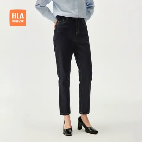 HLA/海澜之家微弹中腰牛仔裤24秋季新款时尚水洗小脚九分裤子女装商品大图