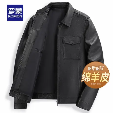 【绵羊皮】罗蒙男士翻领休闲夹克2025秋季新款工装百搭纯色皮衣男图片