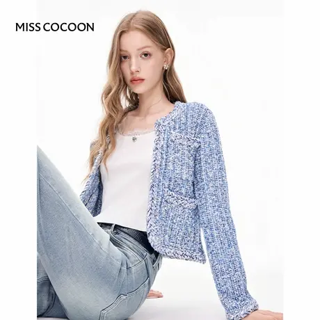 MISSCOCOON可可尼蓝色开衫女2025秋季新款千金小香风针织短外套商品大图