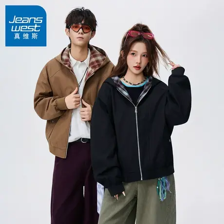 N5真维斯外套男2025秋季新款美式潮牌宽松连帽上衣情侣装春秋夹克商品大图