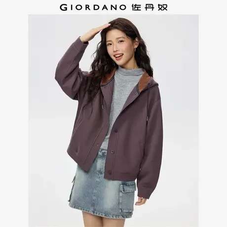 佐丹奴休闲外套女秋冬新款双面布开衫宽松抽绳连帽卫衣女13375182商品大图