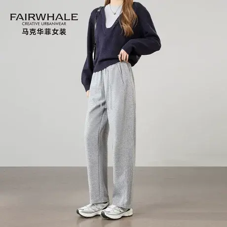马克华菲垂感弯刀休闲裤女2025新款宽松显瘦运动卫裤小个子阔腿裤图片