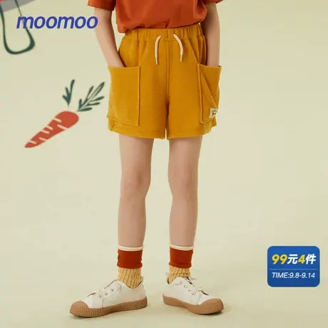 moomoo童装女童短裤夏新款女孩儿甜美肌理感廓形贴袋针织短裤宽松商品大图