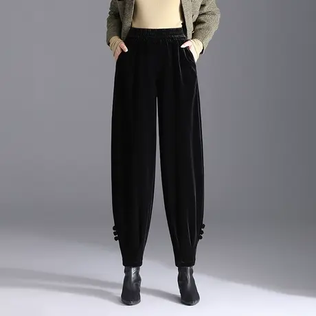 金丝绒哈伦裤女秋冬2023新款松紧腰宽松大码灯笼裤遮胯束脚休闲裤商品大图