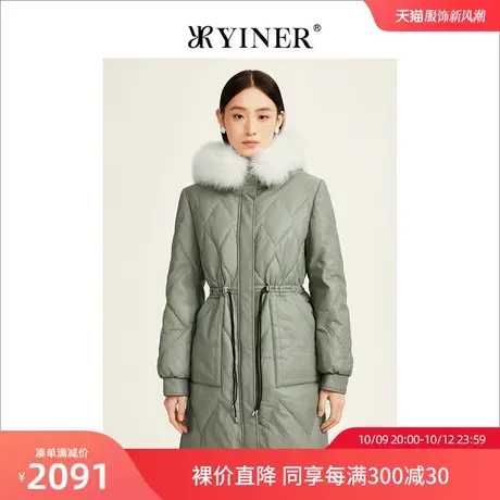 YINER音儿女装2022冬新款加厚狐狸毛领真皮羽绒服商品大图