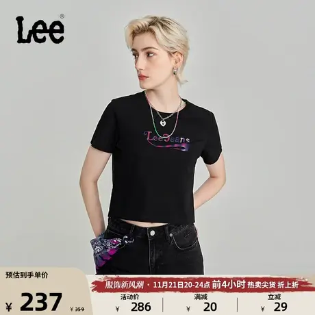 Lee商场同款23秋冬新品舒适短身版黑色女短袖T恤LWT0067243RT-K11图片