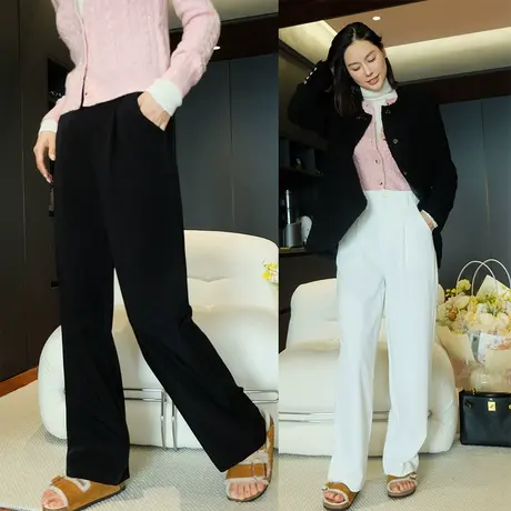 23秋冬新款女装高端休闲阔腿显高百搭赛林中高腰女士时尚休闲裤女图片