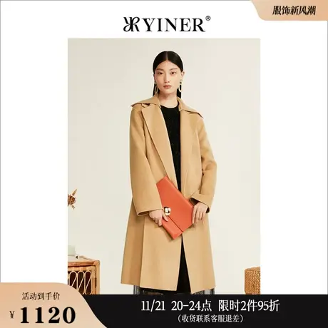 YINER音儿线上专选女装冬季纯绵羊毛双面呢大衣中长款廓形外套商品大图