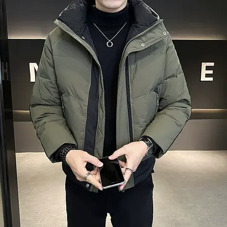 冬季潮牌撞色拼接设计感连帽工装羽绒服男ins保暖加厚白鸭绒外套商品大图