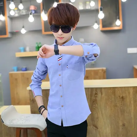 2025春秋新款棉感牛津纺长袖衬衫男衬衣男休闲商务基础青少年寸衫商品大图