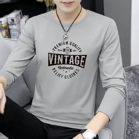 莫代尔长袖t恤男潮牌秋季薄款圆领上衣服印花内搭打底衫秋衣小衫商品大图