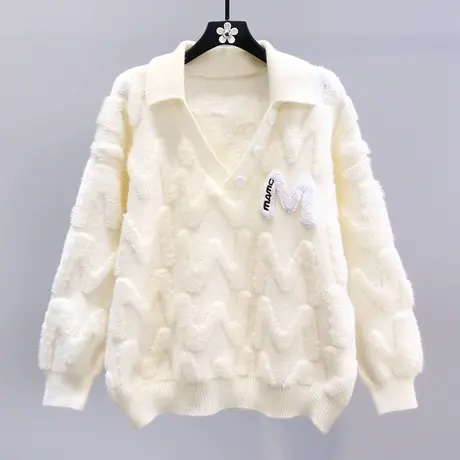 日系慵懒温柔风软糯字母毛衣女秋冬2023新款宽松洋气针织衫上衣商品大图