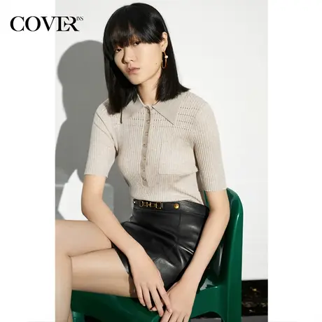 COVER夏季仿醋酸弹力修身POLO领针织衫商品大图