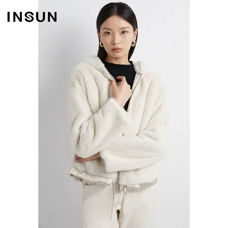 INSUN恩裳线上专选冬季皮草连帽防风貂皮大衣商品大图