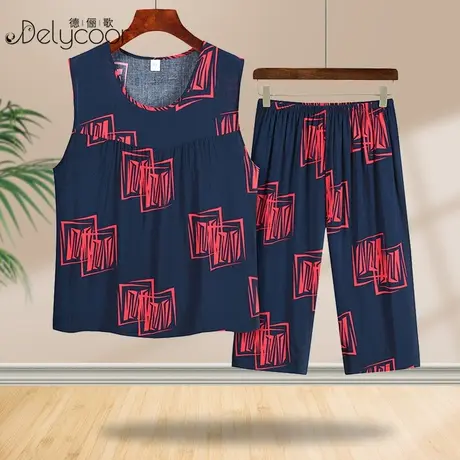 妈妈棉绸夏装新款奶奶宽松T恤夏天中老年女装老太太无袖背心套装商品大图