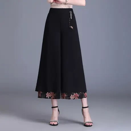 阔腿裤女夏薄款2023新款宽松垂感雪纺裙裤高腰显瘦九分印花裤子潮商品大图