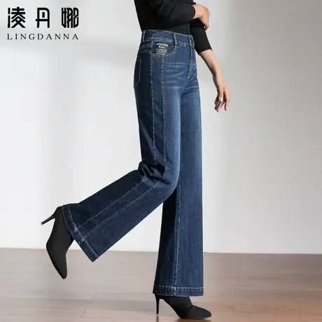 女士羽绒裤女外穿高腰加厚冬季鸭绒阔腿裤女式棉裤宽松直筒牛仔裤图片