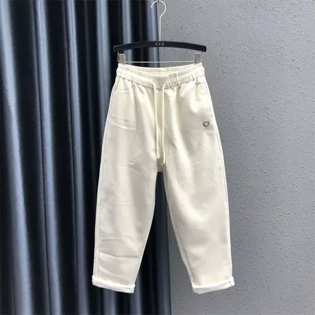 2023冬季新款米白色时尚笑脸刺绣加绒休闲裤女高腰显瘦哈伦裤垮裤商品大图