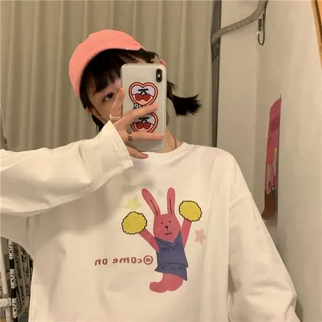 红续原创2020新款韩版春秋薄款宽松纯棉长袖卫衣盐系少女上衣ins图片