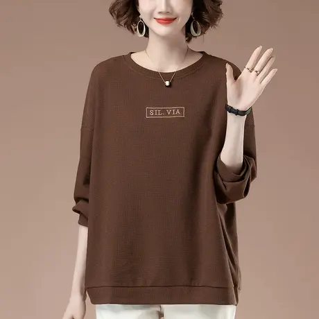 薄款卫衣女春秋加肥加大码女装宽松中年妈妈休闲圆领套头显瘦上衣商品大图