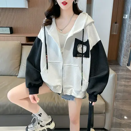 小众设计感卫衣女春秋季韩版宽松薄款早春小个子撞色百搭开衫外套图片