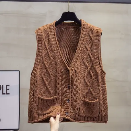 v领针织开衫马甲背心女2023秋装新款宽松外穿马夹纯色毛衣坎肩潮商品大图