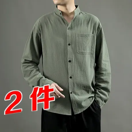 军绿色衬衫长袖外穿男春秋薄款上衣休闲工装牛仔衬衣纯棉夏季外套商品大图