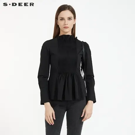 sdeer圣迪奥春秋装木耳边风琴褶不规则长袖衬衫女S21180508图片