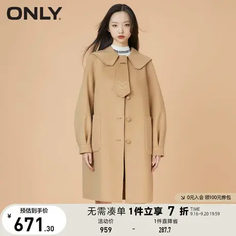 【买4免1】ONLY奥莱夏季时髦学院风中长双面呢毛呢大衣外套女商品大图
