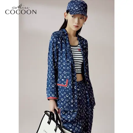COCOON商场同款时尚西装2023夏新款女V领印花简约有型外套西装商品大图
