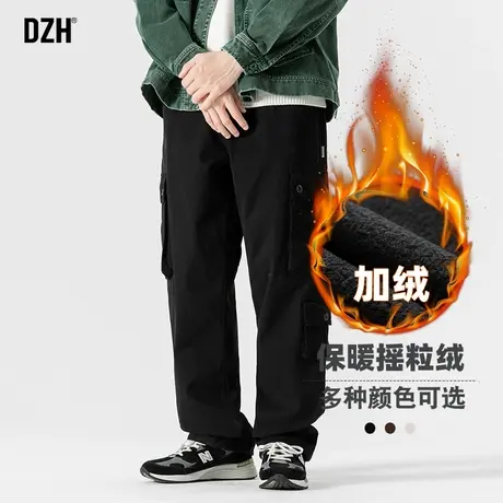 男士黑色工装裤男加绒加厚直筒宽松休闲长裤百搭2024新款男裤冬季商品大图