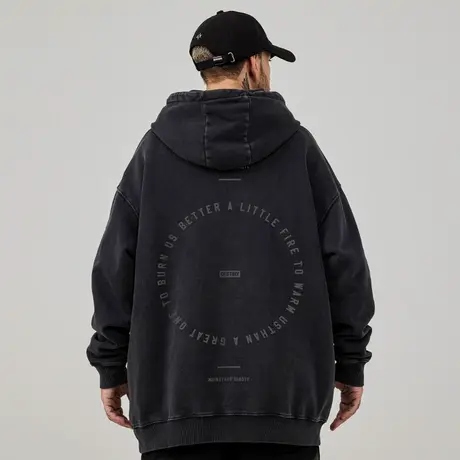 重磅美式复古嘻哈大码卫衣男连帽纯棉复古做旧高街加绒春秋款冬季图片