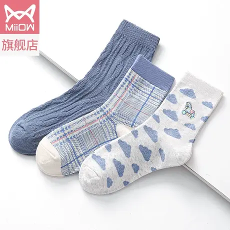 猫人袜子女冬季棉袜舒适透气中筒袜吸汗防臭长袜女日系学生袜子W3图片