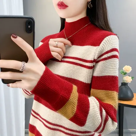 毛衣女款2023新款冬季内搭加厚针织衫宽松外穿半高领打底衫女秋冬图片